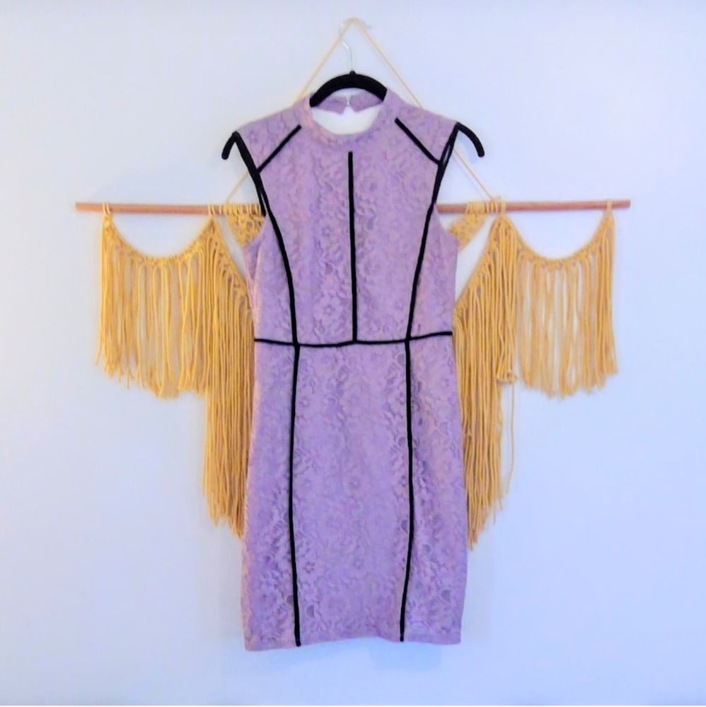 Purple lace dress with black piping